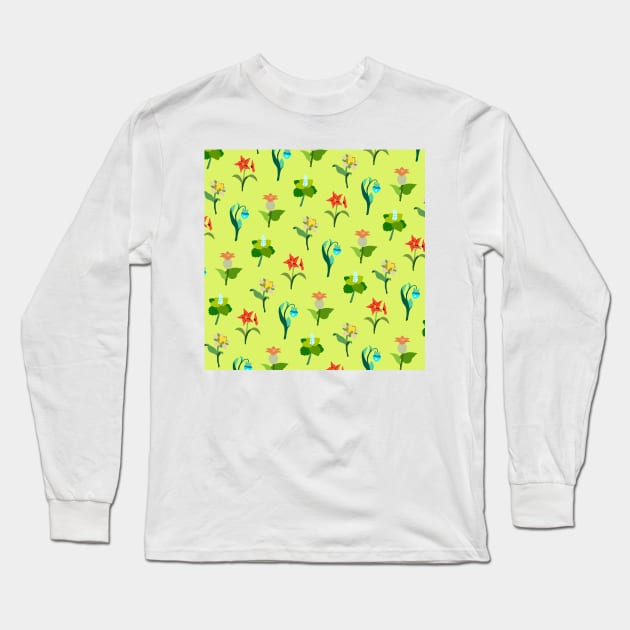 Mondstadt Flowers Print (Lime Green) Long Sleeve T-Shirt by casserolestan